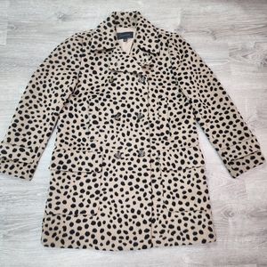 ANN TAYLOR Cheetah Animal Print Wool Blend Peacoat Coat Jacket Size Medium